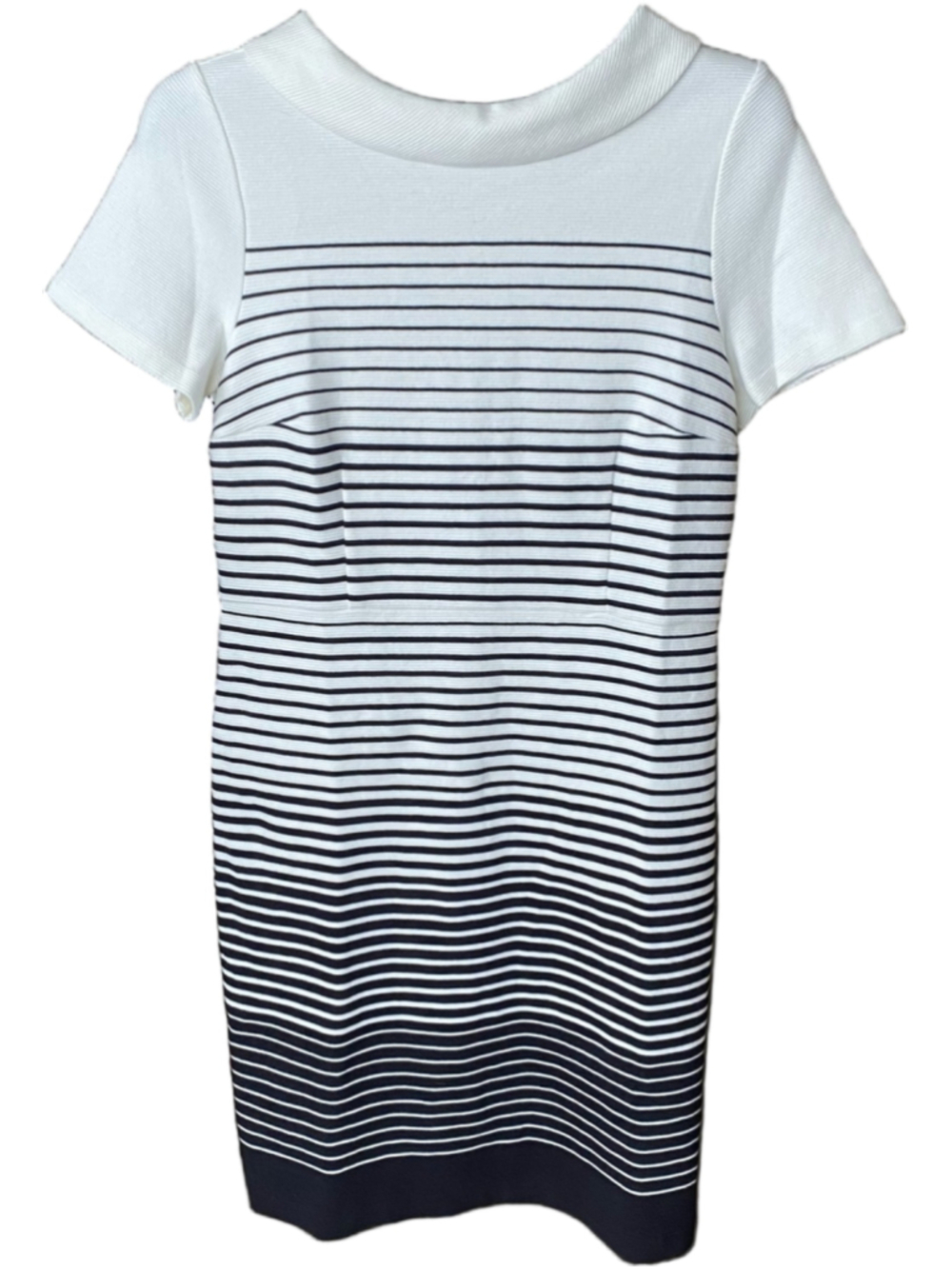 Talbots Ottoman Ombre Sheath Dress Womens 10 Black White Striped Cotton Stretch